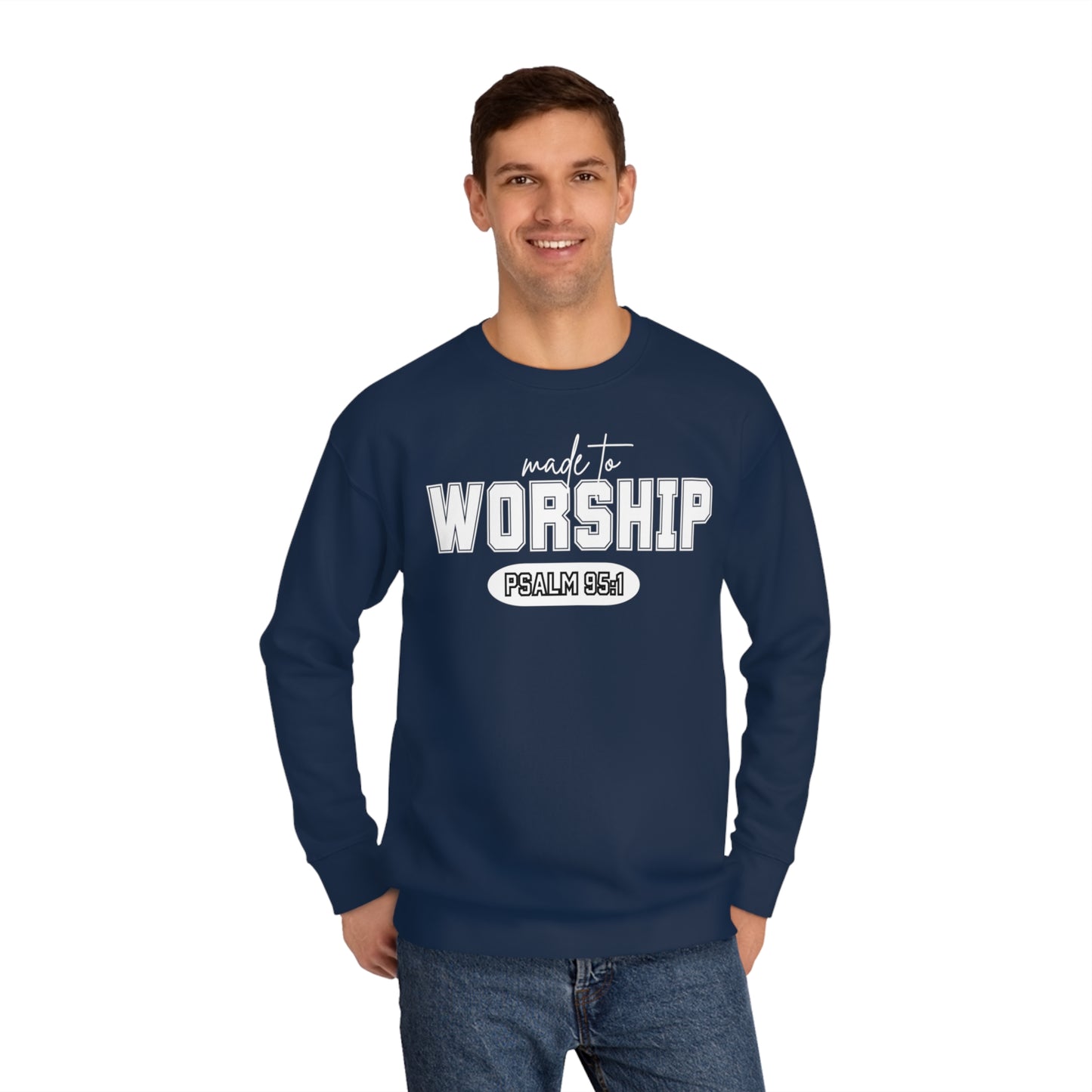 Made to Worship Vintage Christian Round Neck Fleece Printed Crew Sweatshirt