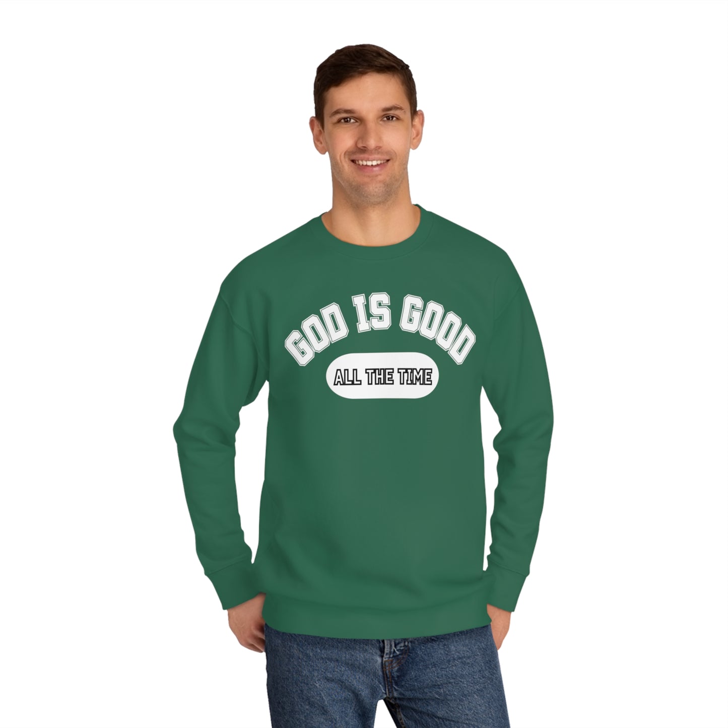 God is Good Vintage Christian Round Neck Fleece Printed Crew Sweatshirt