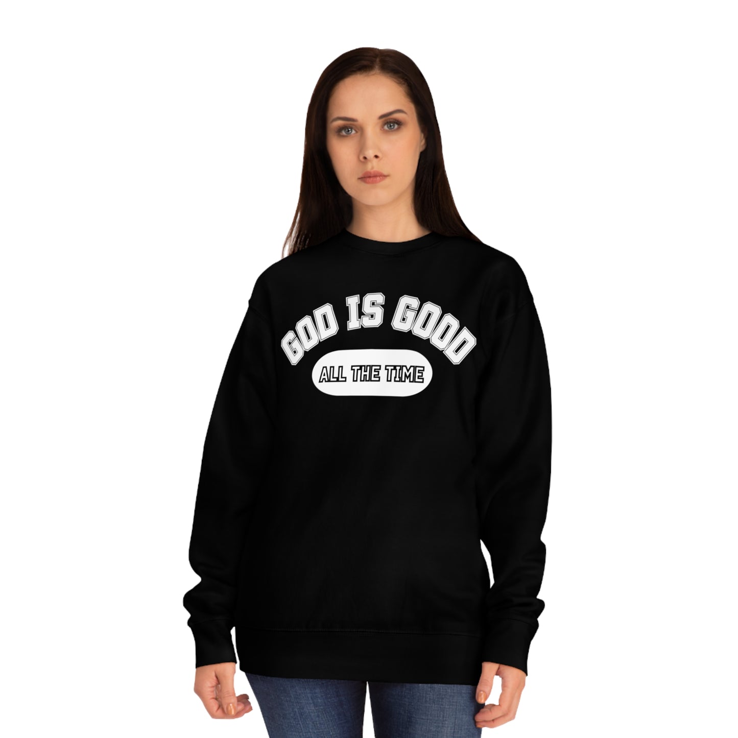 God is Good Vintage Christian Round Neck Fleece Printed Crew Sweatshirt