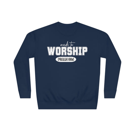 Made to Worship Vintage Christian Round Neck Fleece Printed Crew Sweatshirt